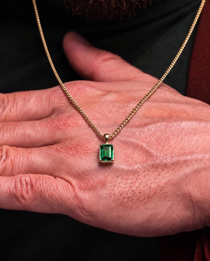 Men’s 2 Carat Lab-Grown Emerald Pendant Necklace, 18K Gold-Plated