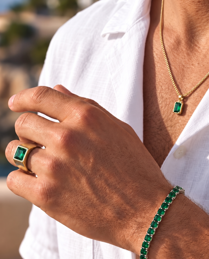 Men’s 2 Carat Lab-Grown Emerald Pendant Necklace, 18K Gold-Plated