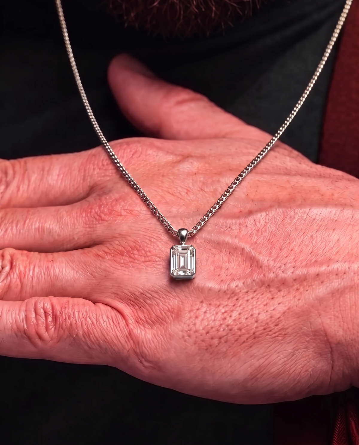 Men’s 2 Carat Lab-Grown Moissanite Pendant Necklace, 925 Silver