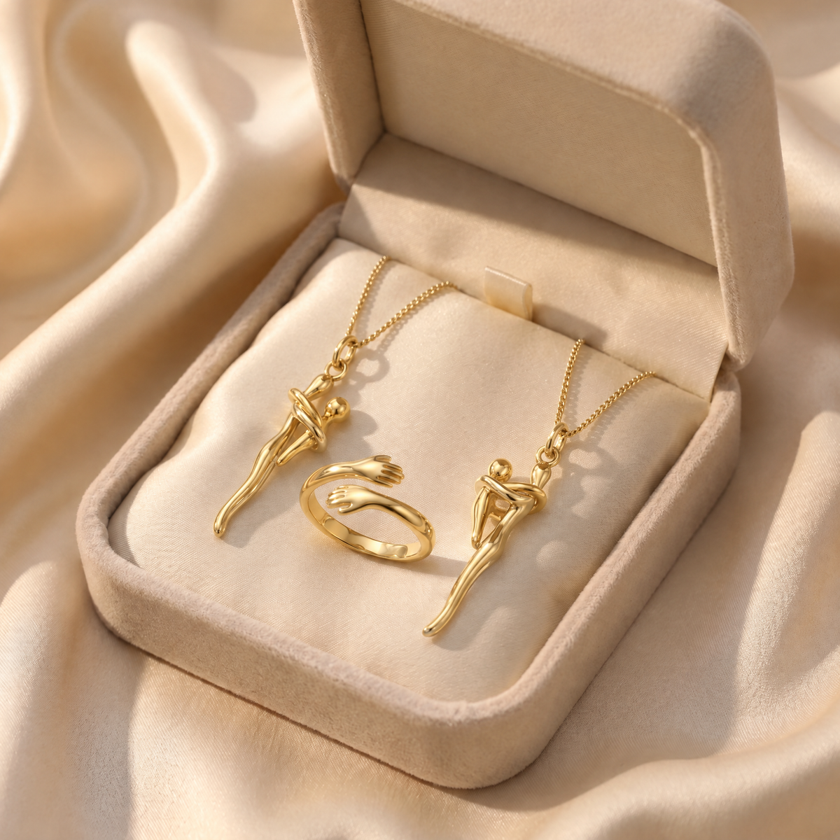 Two Embrace Necklaces and Hug Ring Set