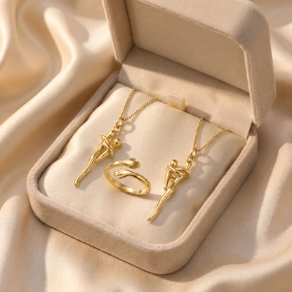 Two Embrace Necklaces and Hug Ring Set