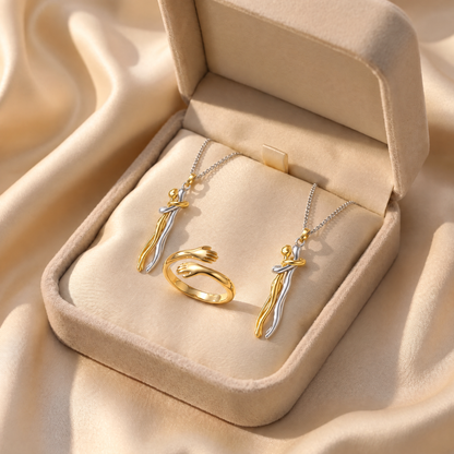 Two Embrace Necklaces and Hug Ring Set