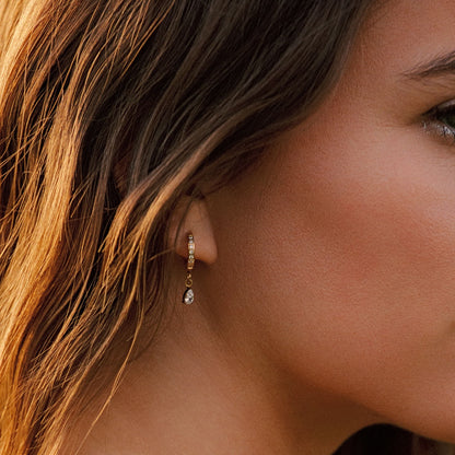 Zircon Teardrop Huggie Earrings — Spark