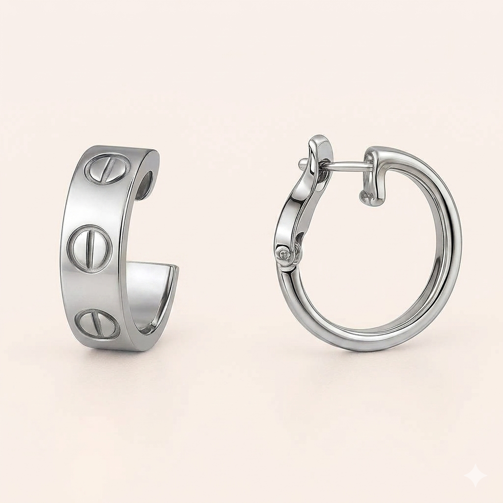Screw Detail Hoop Earrings — Love