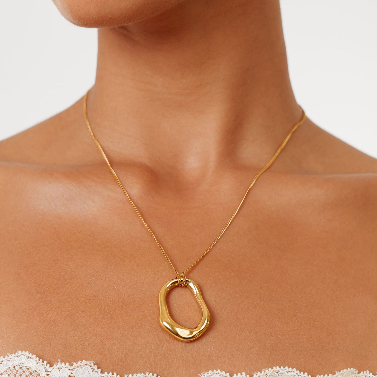 Organic Oval Pendant Necklace, Gold PVD Steel — Solstice