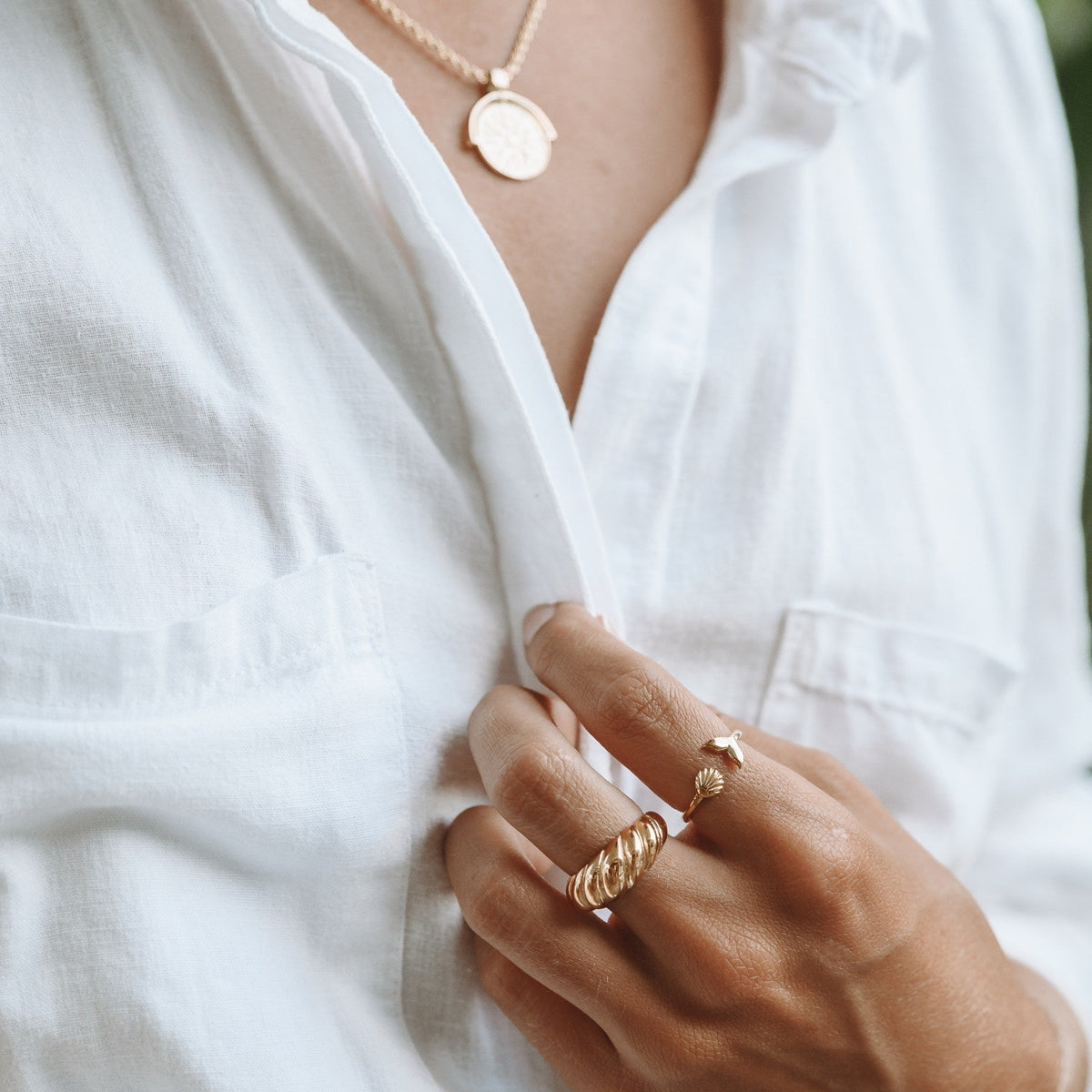 Adjustable Shell and Whale Tail Ring — Island