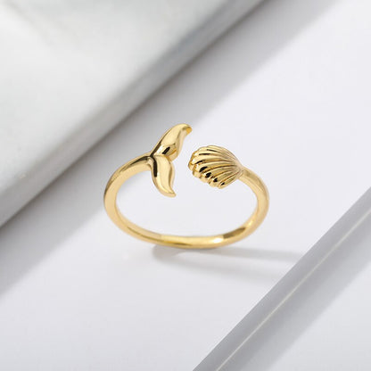 Adjustable Shell and Whale Tail Ring — Island