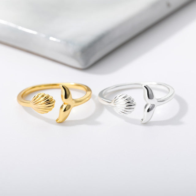 Adjustable Shell and Whale Tail Ring — Island