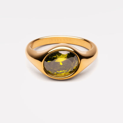 Green Zircon Ring, Gold PVD Stainless Steel — Ivy