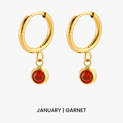 Birthstone Color CZ Charm Hoop Earrings