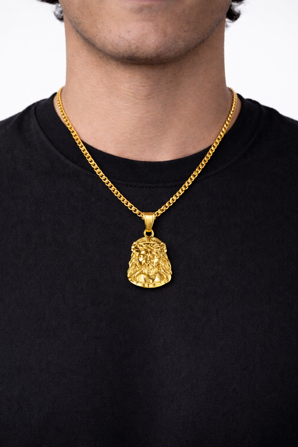 Jesus Pendant Necklace, Gold-Plated Steel