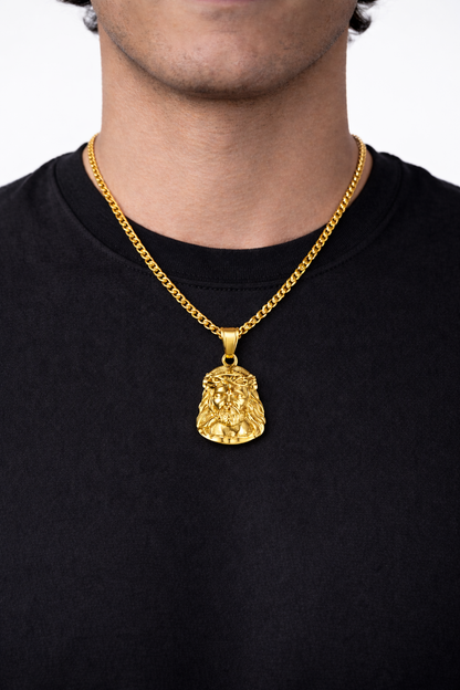 Jesus Pendant Necklace, Gold-Plated Steel