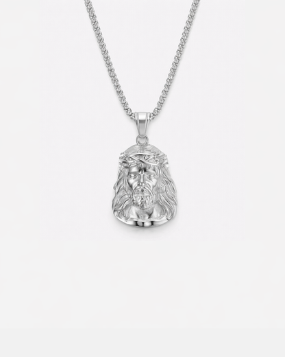 Jesus Pendant Necklace, Silver-Plated Steel