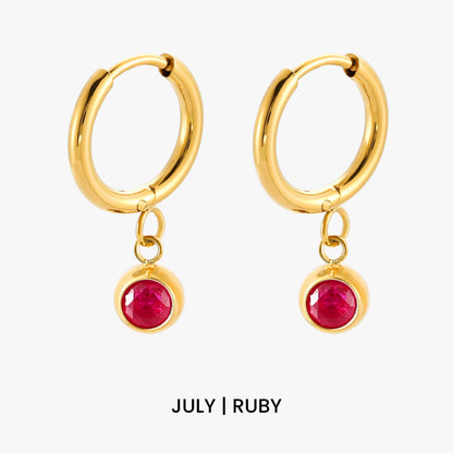 Birthstone Color CZ Charm Hoop Earrings