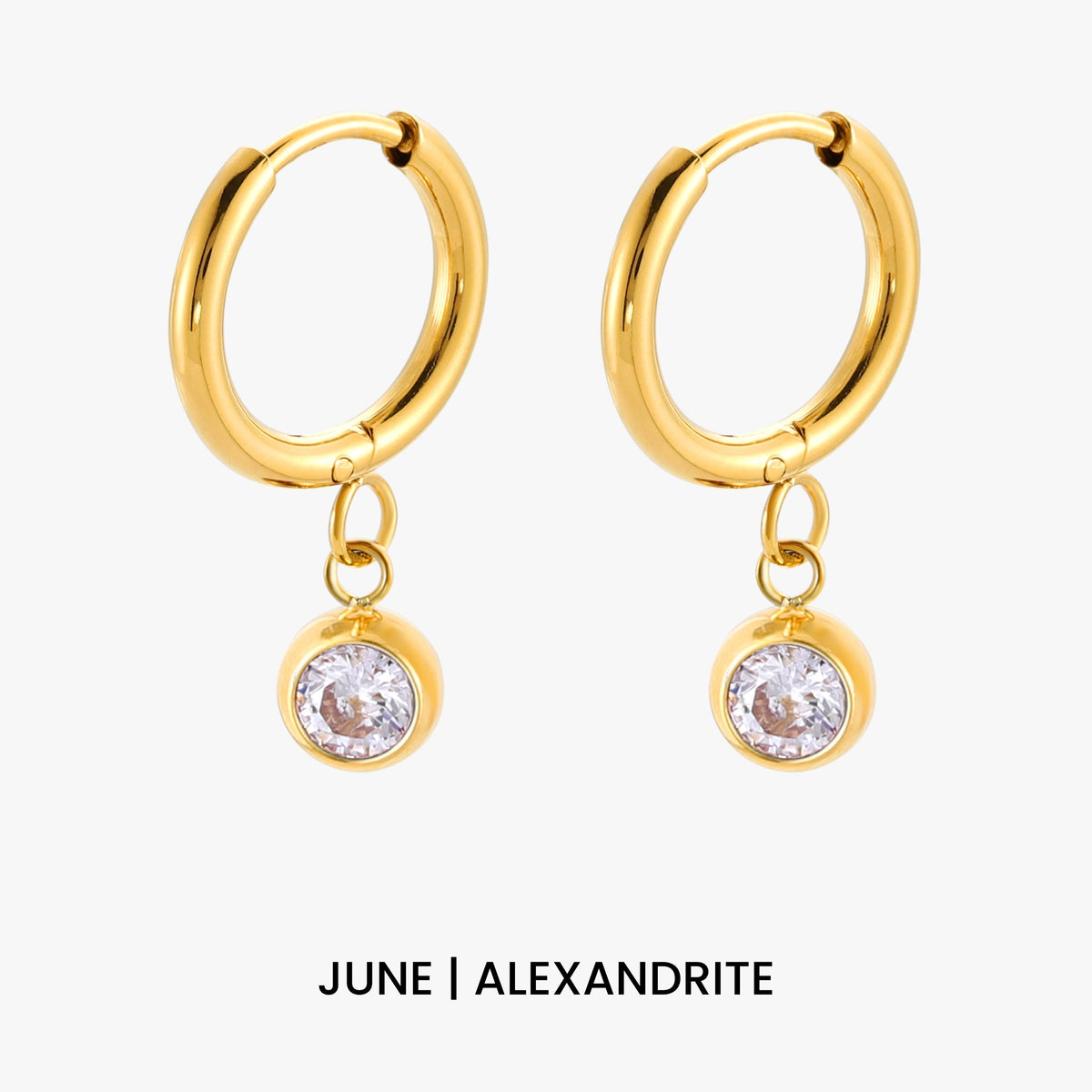 Birthstone Color CZ Charm Hoop Earrings