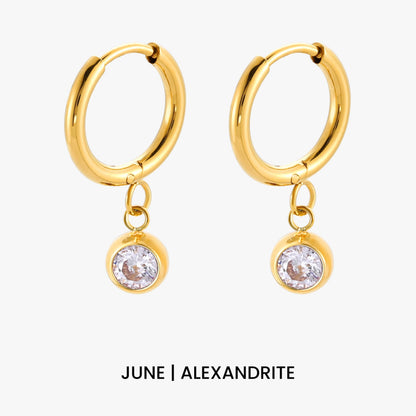 Birthstone Color CZ Charm Hoop Earrings