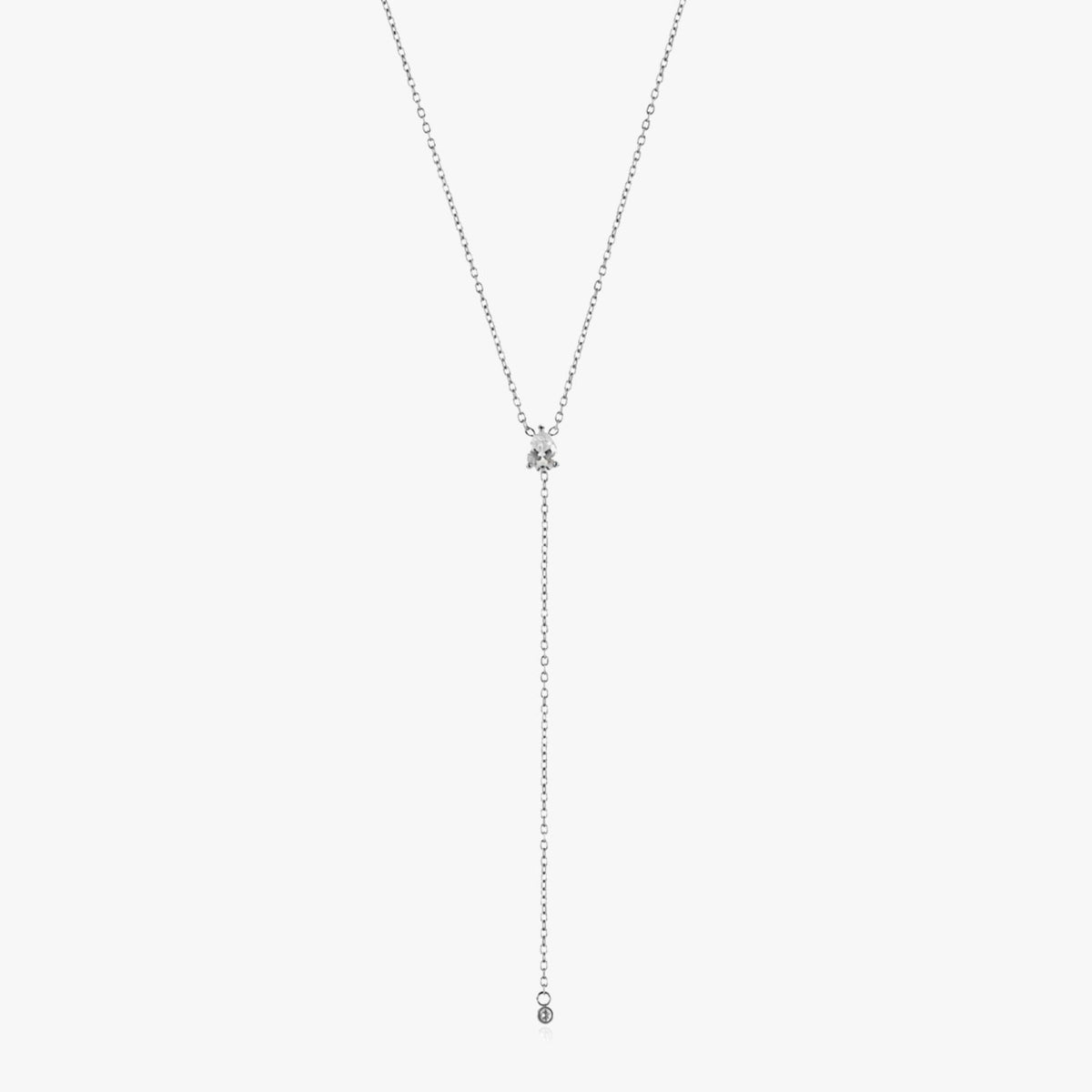 White Cubic Zirconia Y Lariat Necklace, Steel