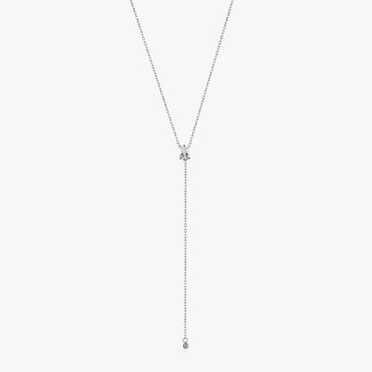 White Cubic Zirconia Y Lariat Necklace, Steel