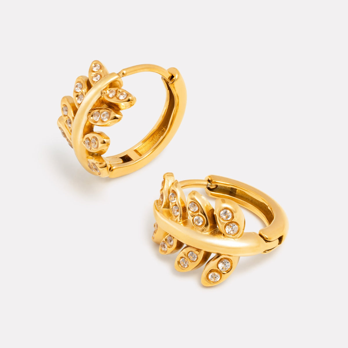 Laurel Leaf Zircon Huggie Hoop Earrings