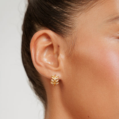 Laurel Leaf Zircon Huggie Hoop Earrings