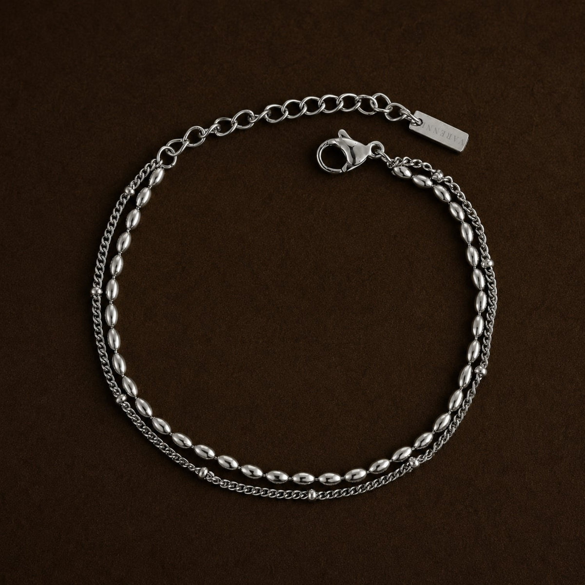 Double Layered Beaded Bracelet, Steel — Pebble