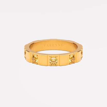 Lemon Detail Zircon Band Ring, 4 mm, Gold PVD Steel