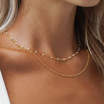 White Enamel Double Layer Choker, 40 cm