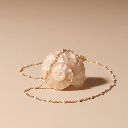 White Enamel Bead Choker, 39–44 cm