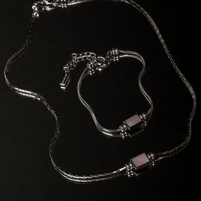Mother-of-Pearl Pendant Necklace, Stainless Steel — Lune