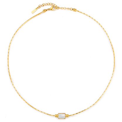 Mother-of-Pearl Pendant Necklace, Stainless Steel — Lune