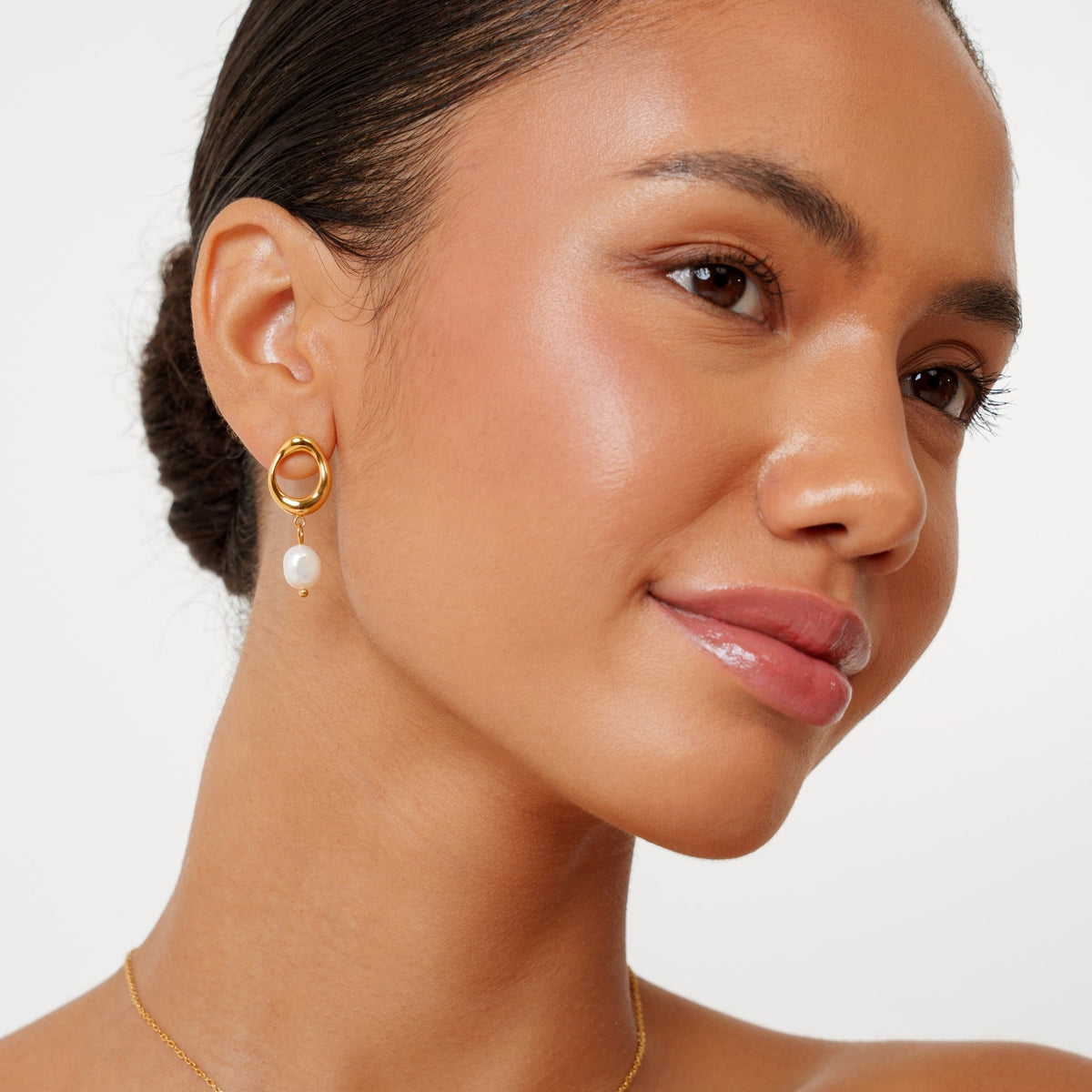 Freshwater Pearl Drop Hoop Earrings — Isola