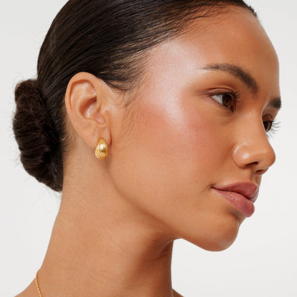 Ridged Teardrop Stud Earrings, 16.7 mm, Gold PVD Steel