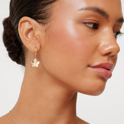 Flower Charm Hoop Earrings, Gold PVD Steel — Sakura