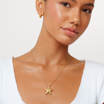 Spiral Starfish Pendant Necklace, Gold PVD Steel