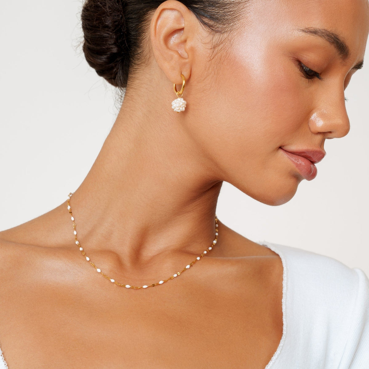 White Enamel Choker Necklace, 2 mm, Gold PVD Steel