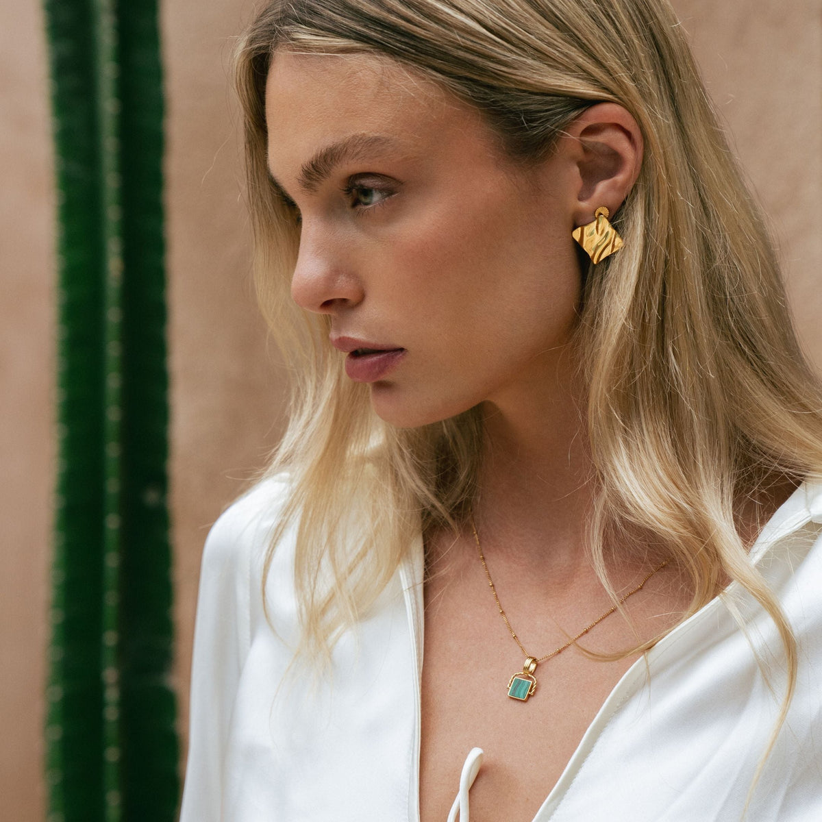 Green Malachite Pendant Necklace, 45 cm