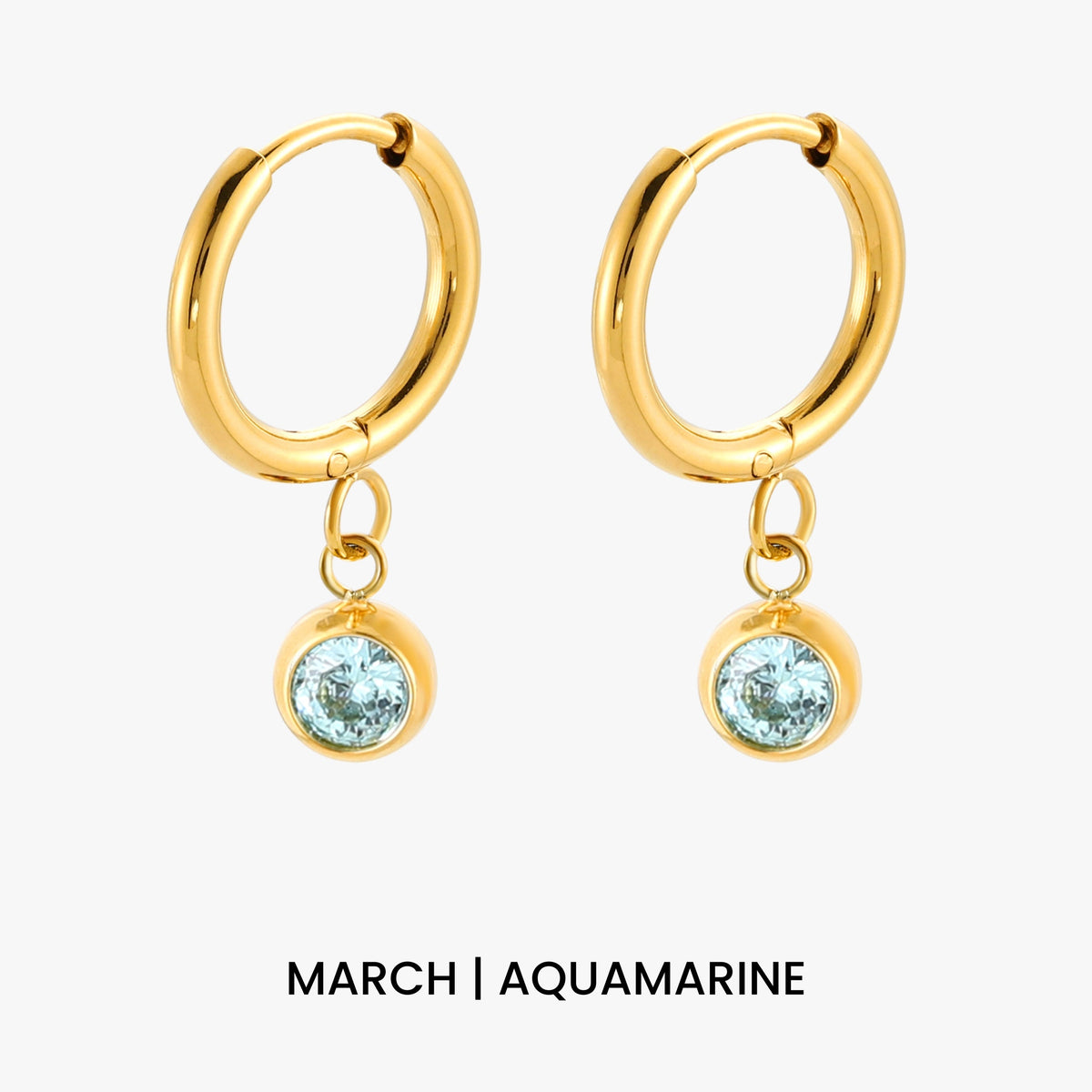 Birthstone Color CZ Charm Hoop Earrings