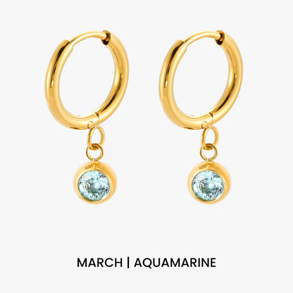 Birthstone Color CZ Charm Hoop Earrings