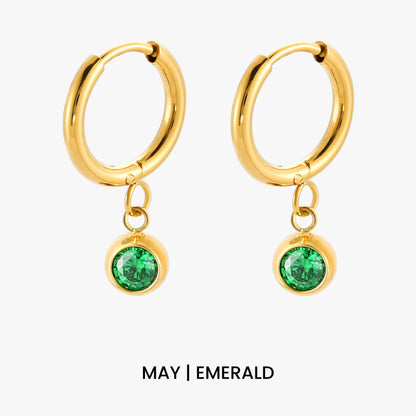 Birthstone Color CZ Charm Hoop Earrings