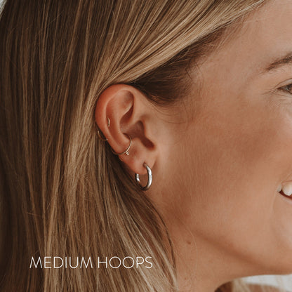 Classic Plain Hoop Earrings, 14–21 mm