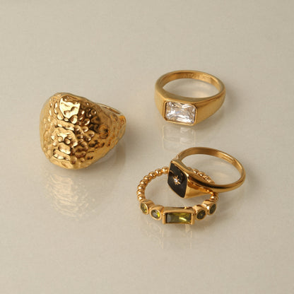 Hammered Dome Statement Ring, Steel — Molten