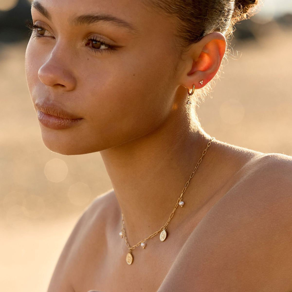 Zircon Drop Hoop Earrings, 8 mm