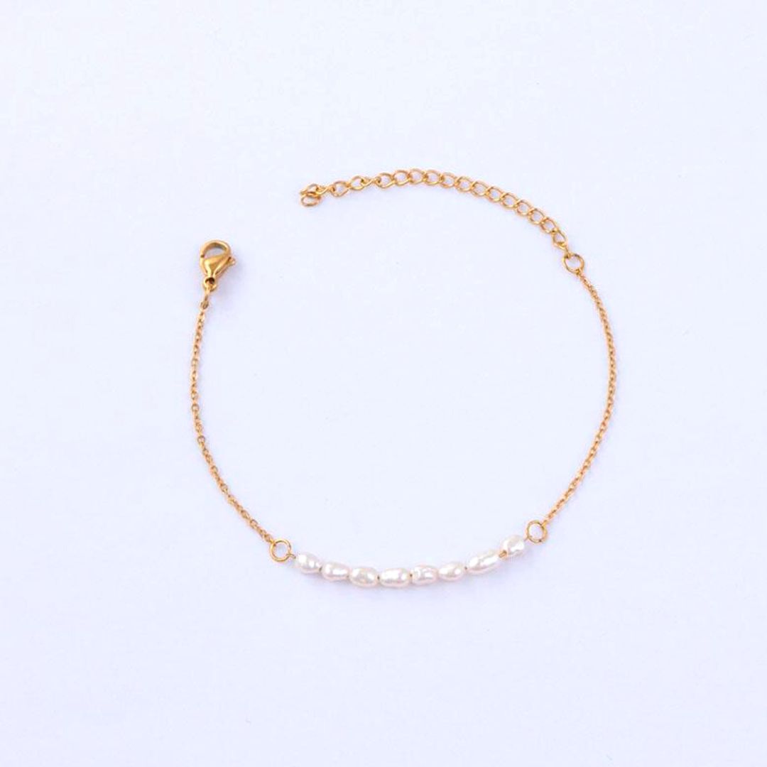 Mini Pearl Chain Bracelet, 15–18 cm, Gold PVD Steel