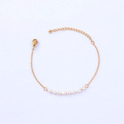 Mini Pearl Chain Bracelet, 15–18 cm, Gold PVD Steel