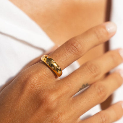 Star-Set White Stone Dome Ring, Stainless Steel — Milky Way