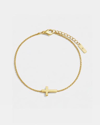 Minimal Cross Chain Bracelet, 18K Gold-Plated Steel