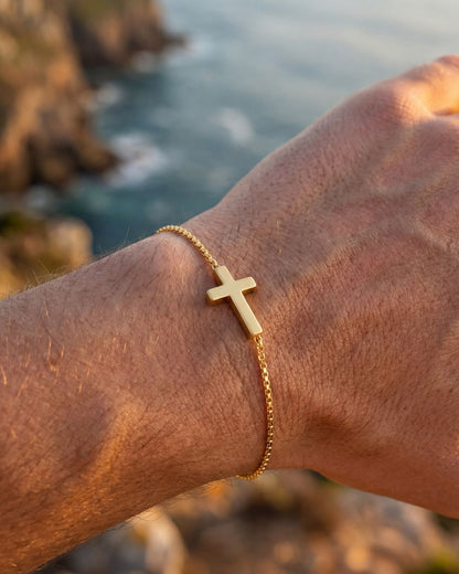 Minimal Cross Chain Bracelet, 18K Gold-Plated Steel