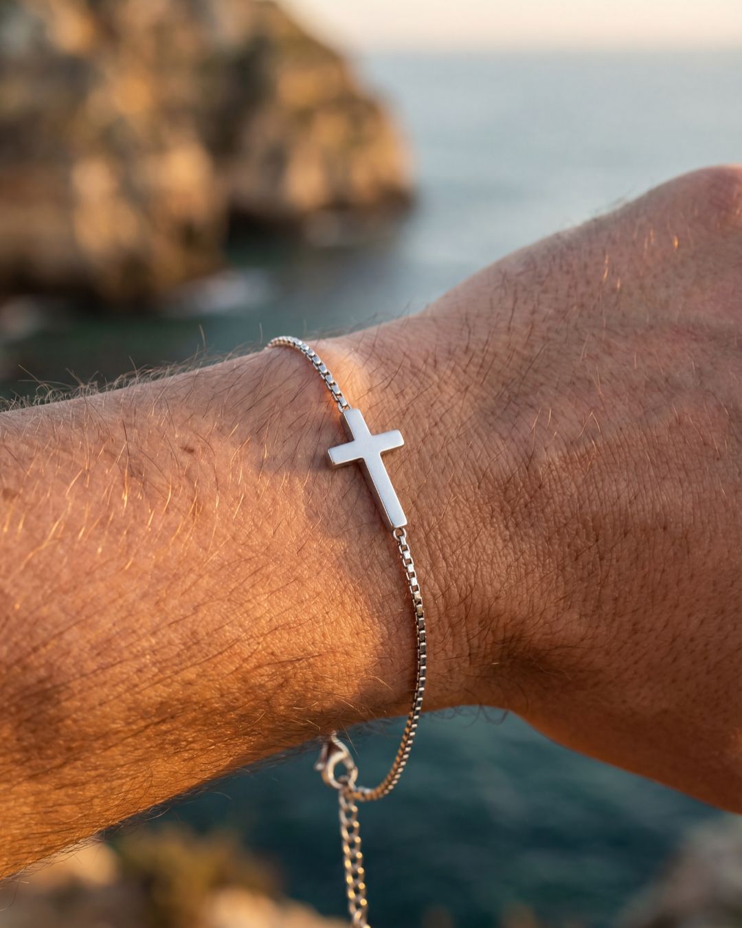 Minimal Cross Chain Bracelet, Silver-Plated Steel