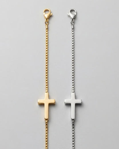 Minimal Cross Chain Bracelet, Silver-Plated Steel