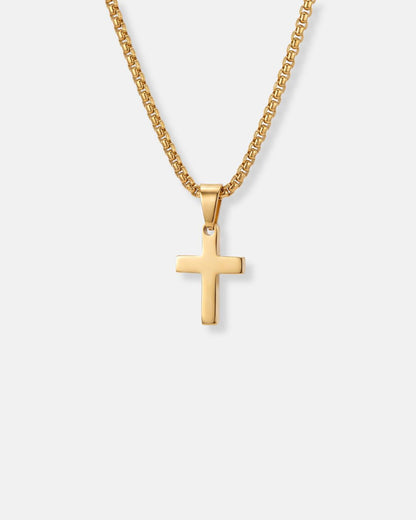 Minimal Cross Pendant Necklace, 18K Gold-Plated Steel